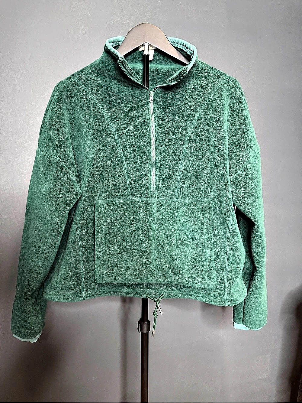 Qinsen Green Fleece Half-Zip Pullover with Drawcord Cinch Waist small